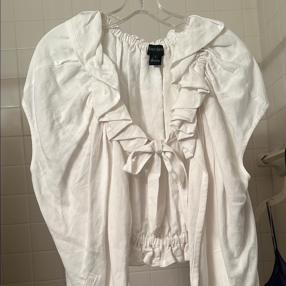 Karen Kane White Puff Sleeve Blouse with Ruffled Sailor Collar
